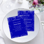 Wedding Program Menu royal blue silver glitter<br><div class="desc">A classic wedding program and menu.  A royal blue background.  White text. Decorated with faux silver glitter,  sparkles. Personalize and add your name,  date and both your program and the menu. 

1 sheet = 1 invitation printed edge to edge.</div>