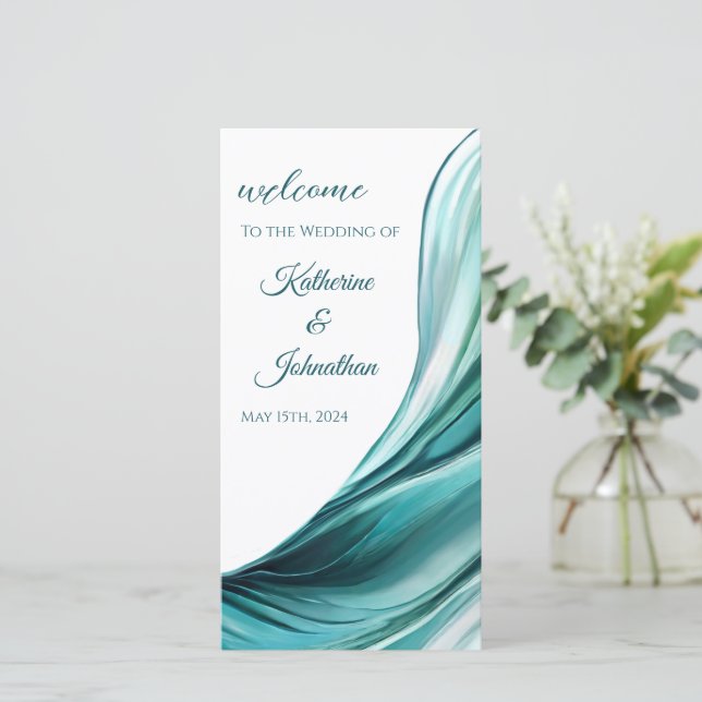 Wedding Program-Modern Abstract Emerald Green- (Standing Front)
