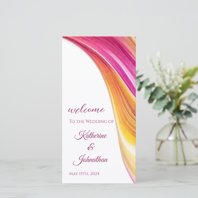 Wedding Program-Modern Abstract-Pink Orange Yellow (Standing Front)