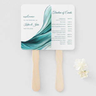 Wedding Program-Modern Emerald Green- Hand Fan