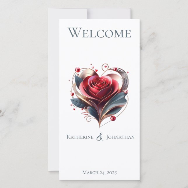 Wedding Program-Modern Heart Shaped Rose  (Front)
