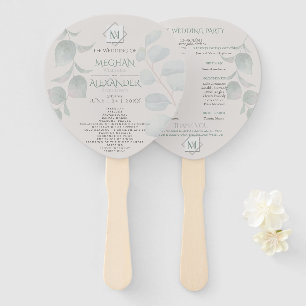 Wedding Program   Modern Monogram Geometric Beach Hand Fan