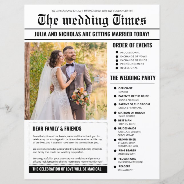 Wedding Program Newspaper Template (Front)