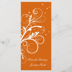 Wedding Program Orange White Floral Elegant Swirl