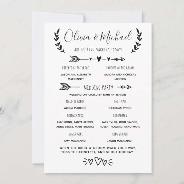 Wedding Program Order of Events (Front)