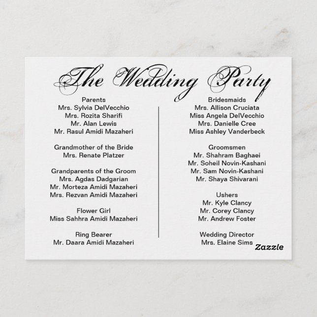 Wedding Program, page 1 of 2. Postcard (Back)
