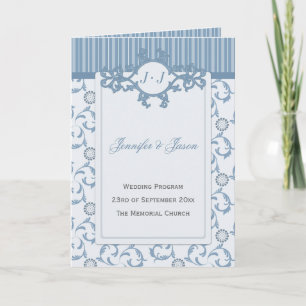 Wedding Program, Pale Blue Stripes & Damask Program