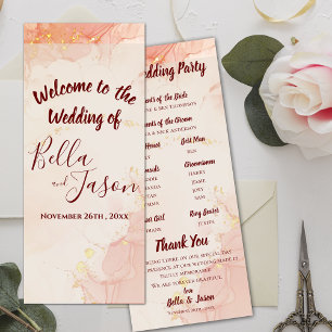 Wedding Program Peach Gold Marble Party Program