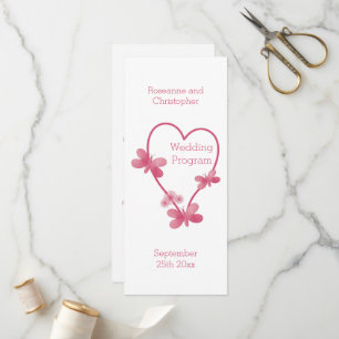 Wedding Program Pink Heart And Butterflies