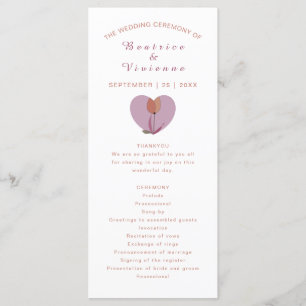Wedding program pink love heart flower