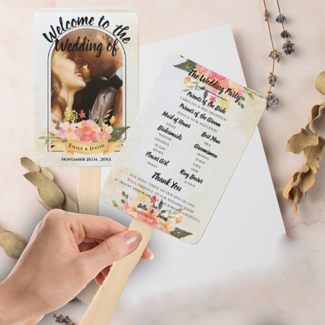 Wedding Program Pretty Peach Floral Cute WEDDING Hand Fan (Wedding Program Pretty Peach Floral Cute WEDDING Hand Fan)