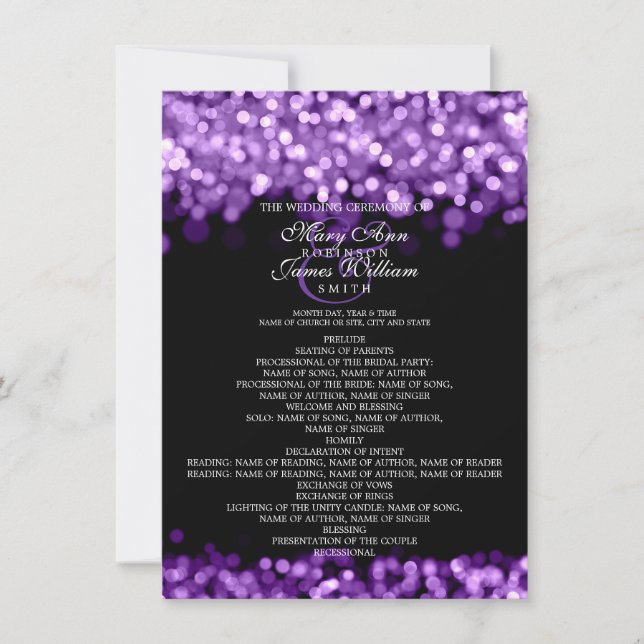 Wedding Program Purple Lights (Front)