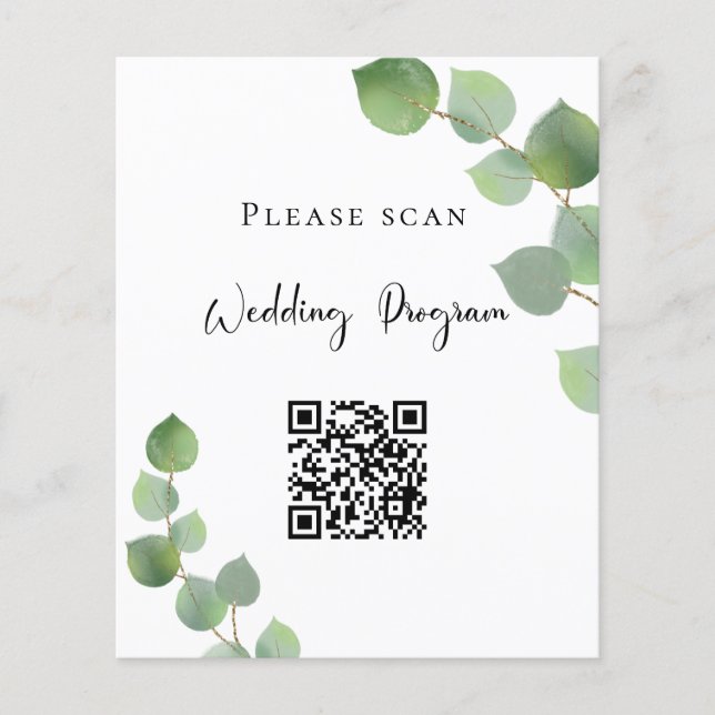 Wedding program QR code eucalyptus greenery (Front)