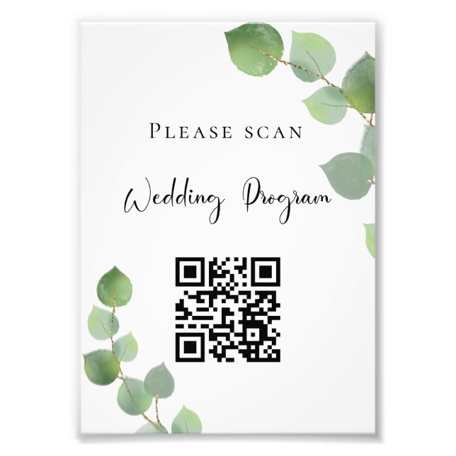 Wedding program QR code eucalyptus greenery Photo Print (Front)