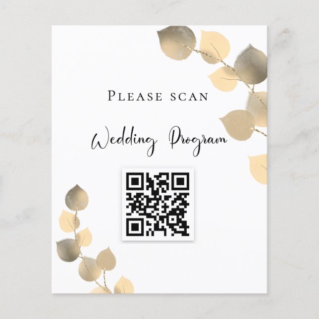 Wedding program QR code golden eucalyptus (Front)