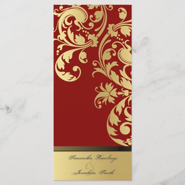 Wedding Program - Red & Gold Shimmer Floral (Front)