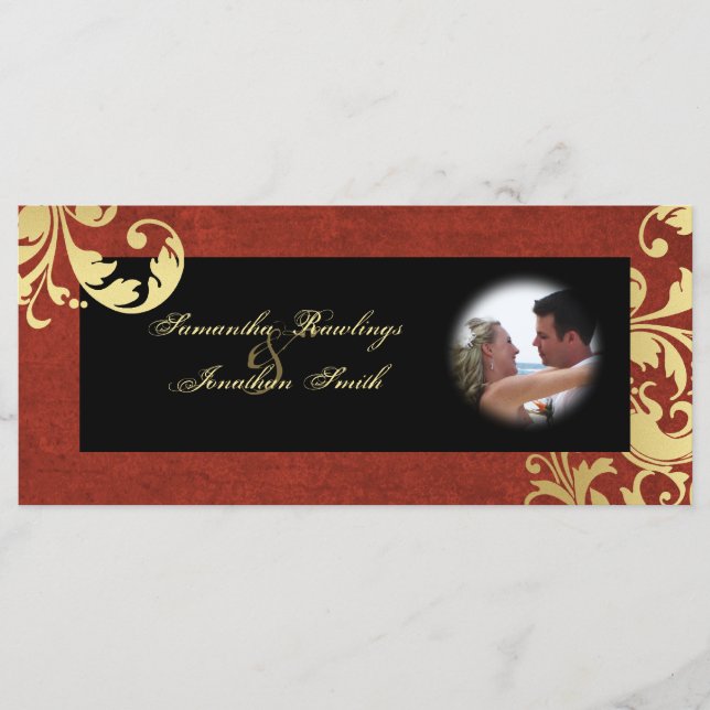 Wedding Program - Red & Gold Texture Floral (Front)