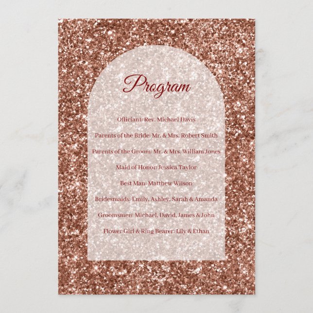 Wedding Program Rose Gold Ceremony Arched Glitter (Front)