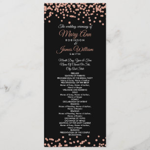 Wedding Program Rose Gold Glitter Confetti Black