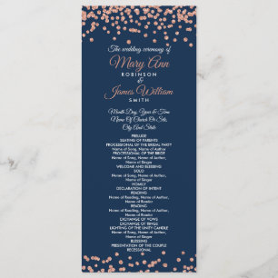 Wedding Program Rose Gold Glitter Confetti Navy