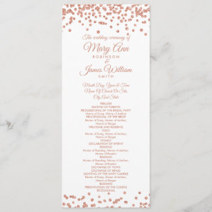 Wedding Program Rose Gold Glitter Confetti White