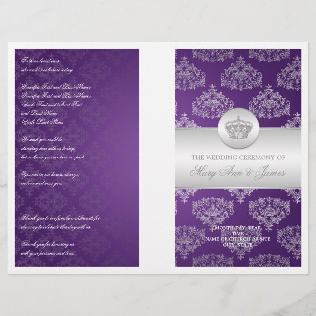 Wedding Program Royal Crown Purple (Front)