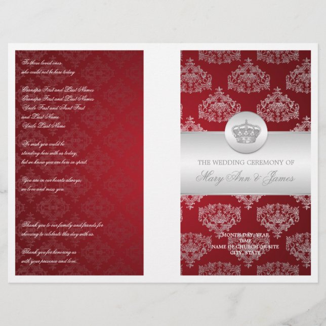 Wedding Program Royal Crown Red (Front)