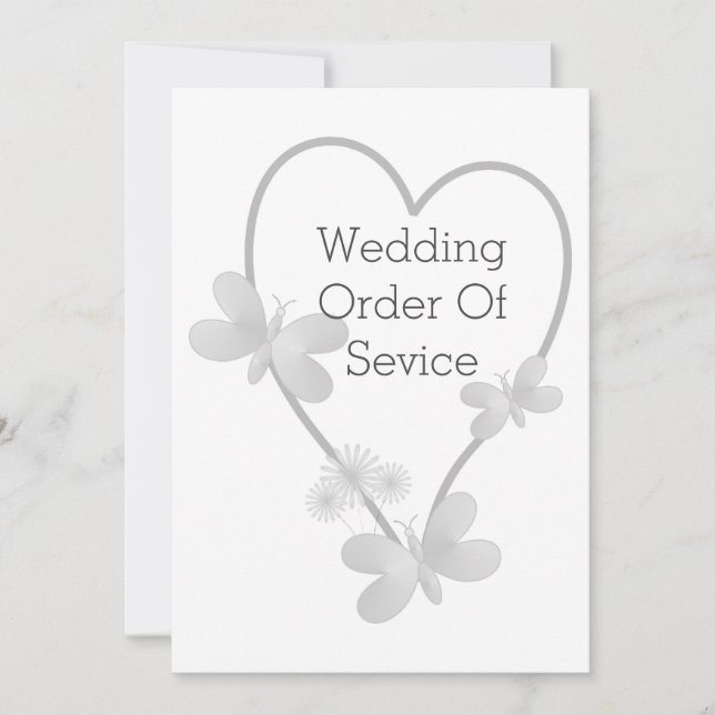 Wedding Program Silver Heart Butterflies (Front)