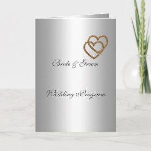 Wedding Program Silver  two Hearts