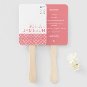 WEDDING PROGRAM simple modern type coral pink Hand Fan