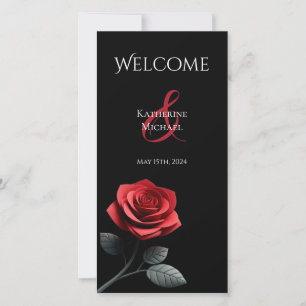 Wedding Program-Single Red Rose-