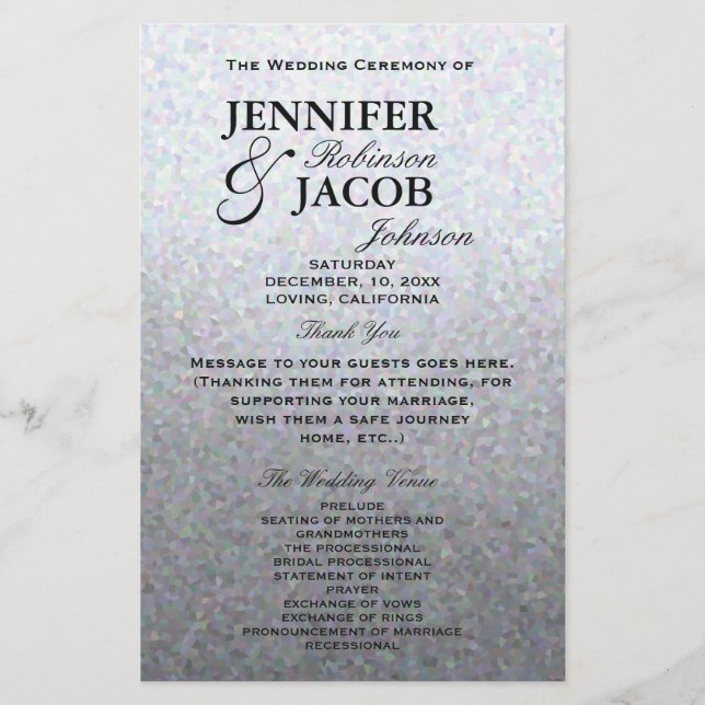 Wedding Program | Soft Silver Glitter Look (Front)