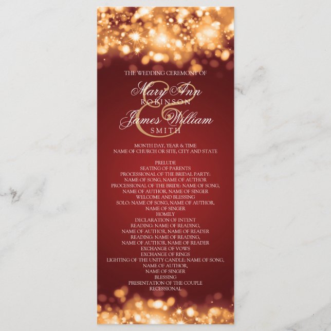 Wedding Program Sparkling Lights Gold (Front)