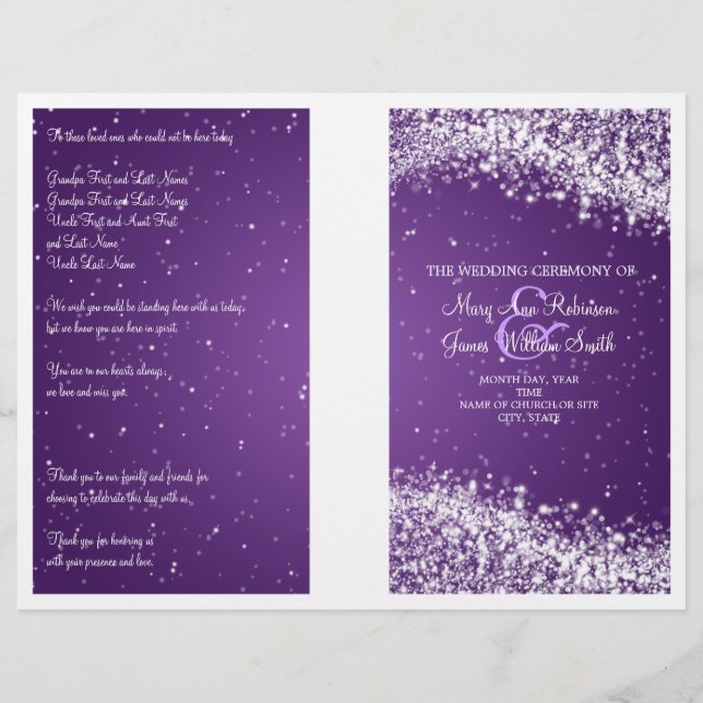 Wedding Program Sparkling Wave Purple (Front)