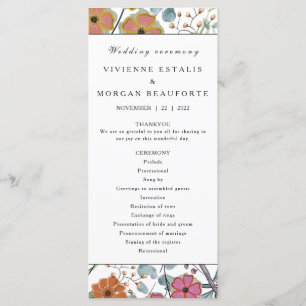 Wedding program Spring floral border pink flowers