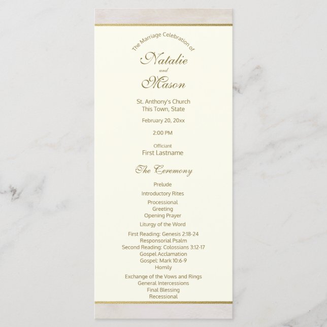 Wedding Program Stone and Gold Accent (Front)