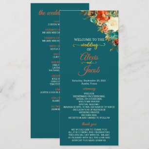 Wedding Program - Teal & Orange Floral