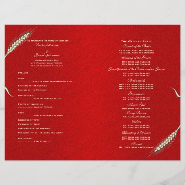 Wedding program template red (four) (Front)