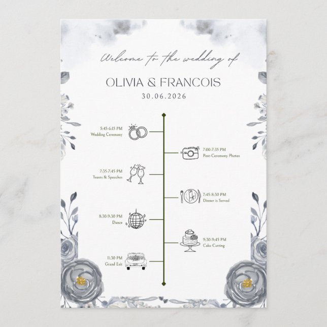 Wedding Program Timeline – Elegant Floral Ceremony (Front)