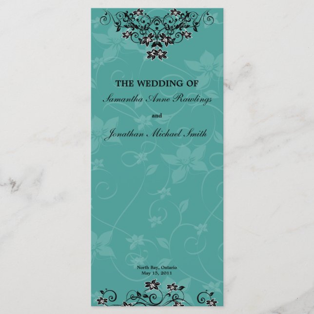 Wedding Program - Turquoise Chandelier Floral (Front)