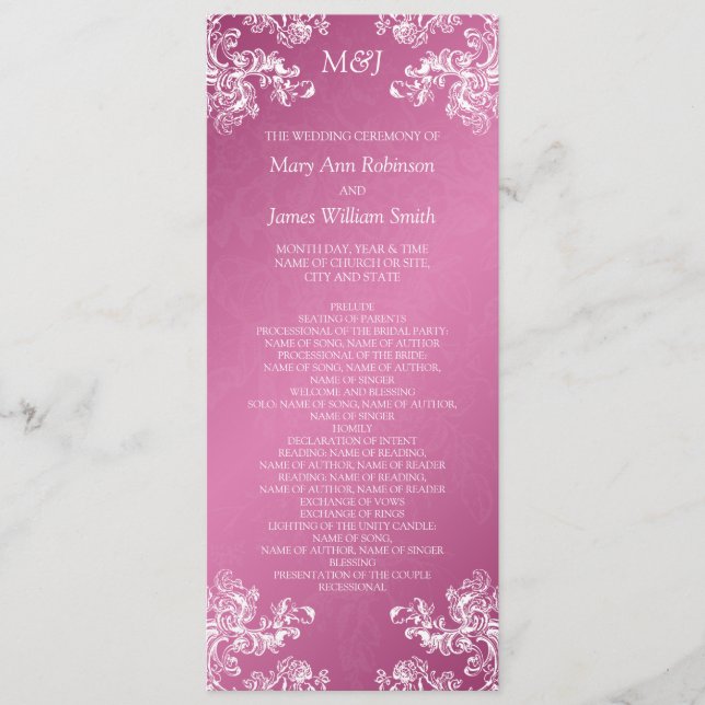 Wedding Program Vintage Swirls 2 Pink (Front)