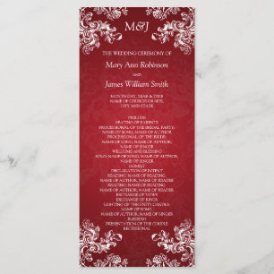 Wedding Program Vintage Swirls 2 Red