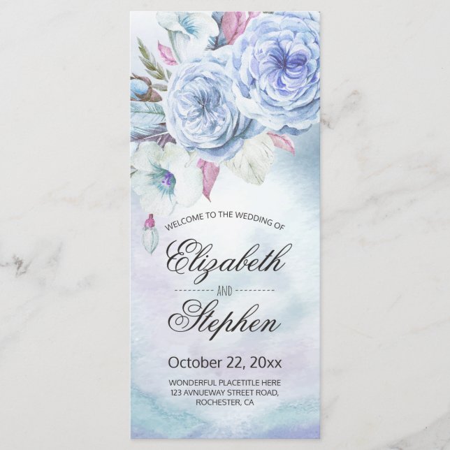 Wedding Program Watercolor Bohemian Floral Feather (Front)