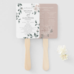 Wedding Program   Watercolor Dusty Rose Floral Hand Fan