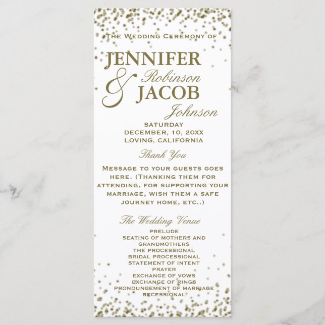 Wedding Program | White and Gold Confetti (Front)