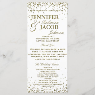 Wedding Program White and Gold Confetti