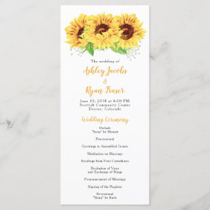Wedding Program Yellow Sunflower Watercolor Floral