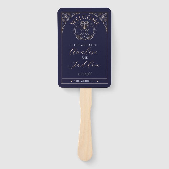 Wedding Programme Hearts Crystals Tarot Moon Stars Hand Fan (Front)