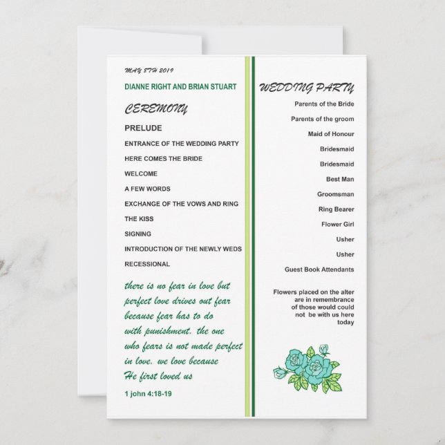 WEDDING PROGRAMME INVITATION (Front)