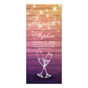 Wedding Programs Card Champagne Glasses Wood Light